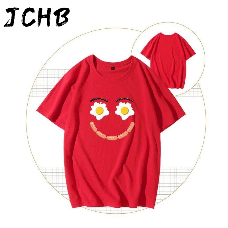 

2021 t Shirt Women Cotton Egg Printed Sweet t Shirts Cute Kawaii T-shirts Korean Style Tops Short Sleeve Summer O-neck Harajuku