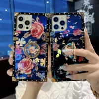 square laser rose flower ring stand cover for iphone 13 pro max 13 mini 12 pro max 12 mini 11 pro max xr xs max 6 7 8 plus case