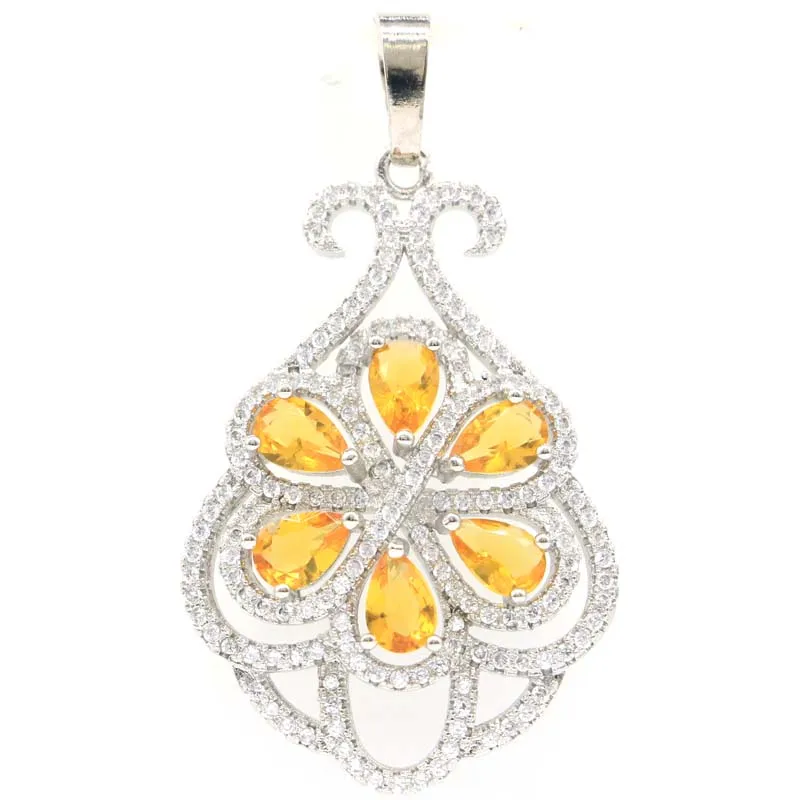 

49mmx25mm SheCrown Anniversary Created Citrine London Blue Topaz Bright Zircon Gift For Ladies Silver Pendant
