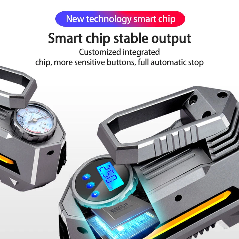 Компрессор автомобильный портативный с цифровым манометром и фонариком 12