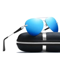 luxury brand sunglasses men polarized driving coating glasses metal rimless pilot sun glasses for men