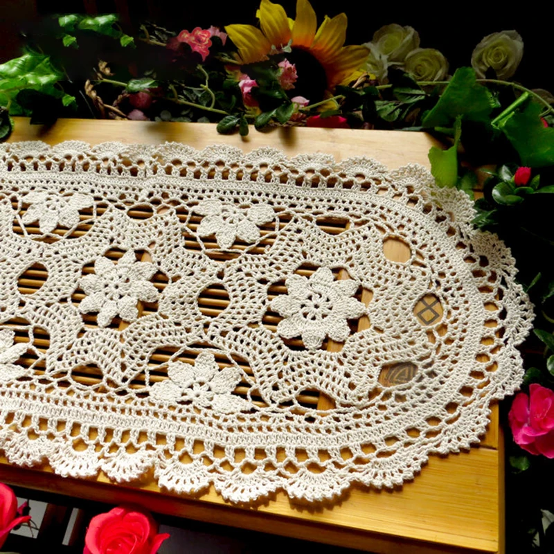 Американский Сельский Винтаж кружево крючком скатерть бежевый 30*70 см Овальный