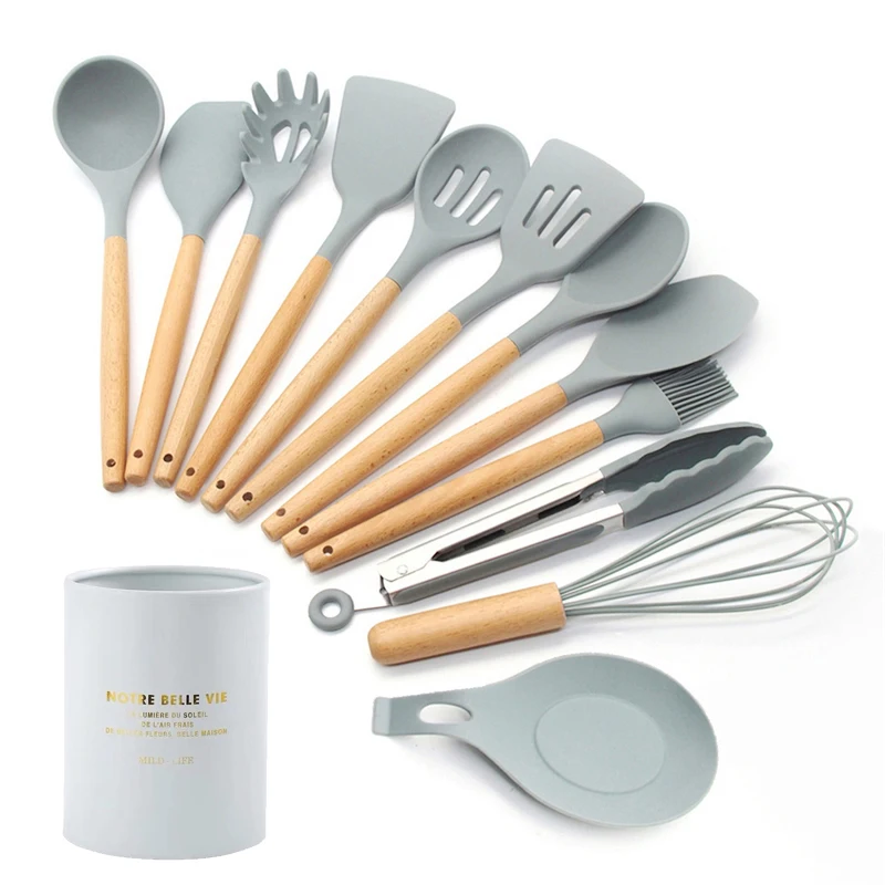 13-pcs kitchen set Новинка, для возраста от 9/13 шт. Кухня силиконовые инструменты для Пособия по кулинарии посуда с деревянной ручкой Кухня набор посуды из нержавеющей стальной ящик для хранения подарок - Цвет: 13-pcs kitchen set