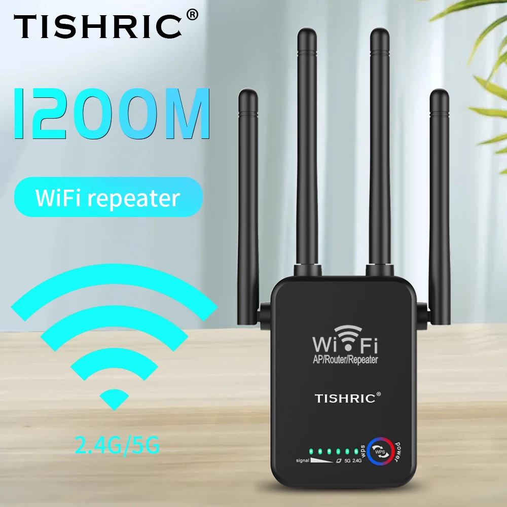 

TISHRIC 2.4G/5G Gigabit Router Dual-Band Wireless Wifi Repeater Wifi Signal Amplifier Wifi Booster Extender Wi-fi Router 1200M