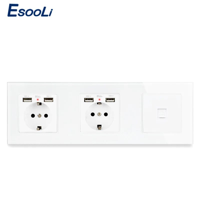 

Розетка из закаленного стекла с 4 USB-портами и коннектором RJ11