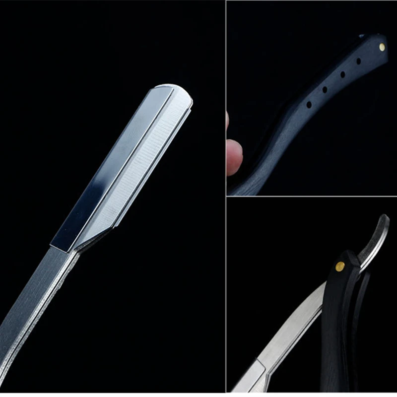

3 Styles Stainless Steel Straight Razor Ebony Handle Shaving Hair Cut Razor Professional Hairdresser Hair Blade Type Knife Y0511