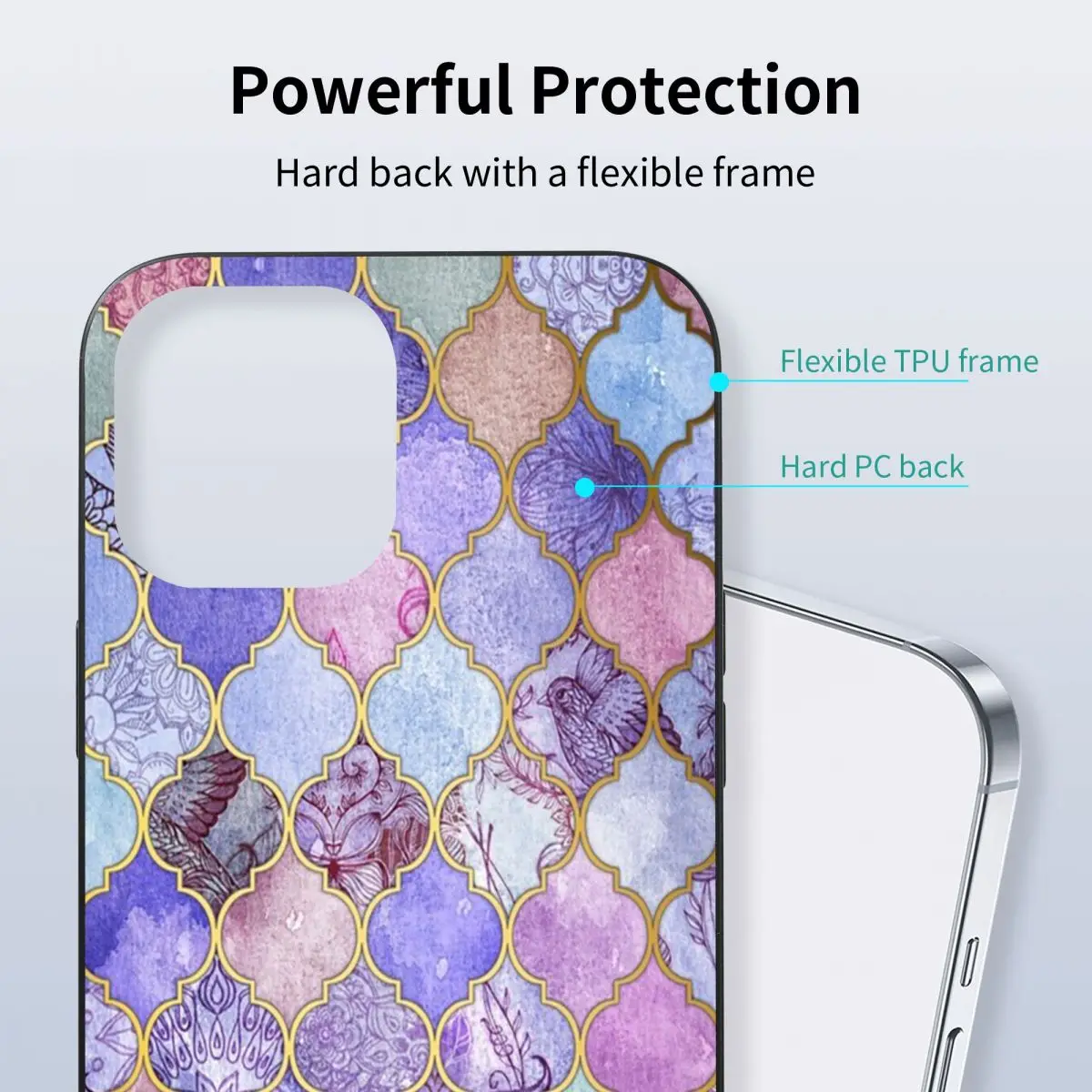 Royal Purple Mauve Indigo Moroccan Tile PC Glass TPU Phone Cover for iPhone 13 12 11 Xs Xr X Pro Max Mini 7 8 Se2 Plus 6 6S | Мобильные