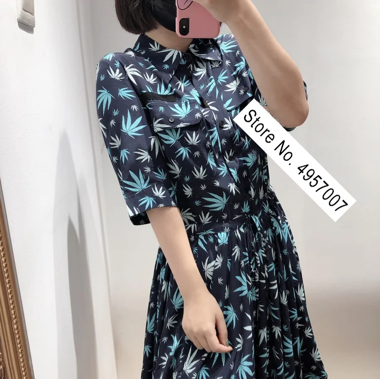 Elfbop вискоза военно-морской флот короткий рукав с отложным воротником рисунком в