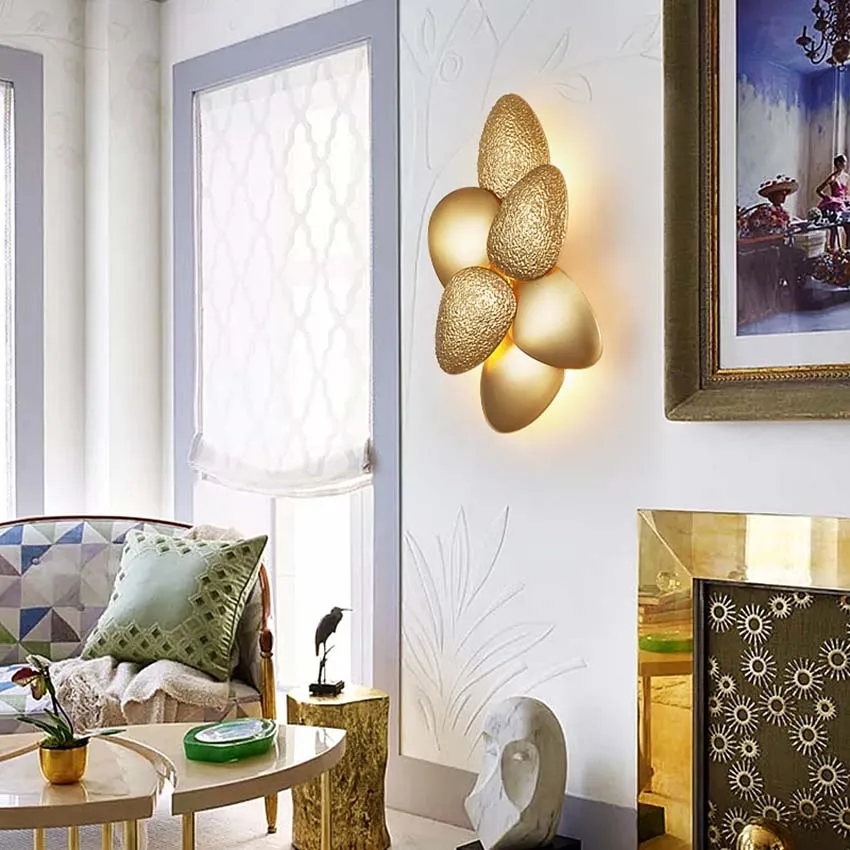 

Luxury Golden pebbles wall lamp Post-modern bedroom bedside wall light fixture living room background aisle stairs wall sconce