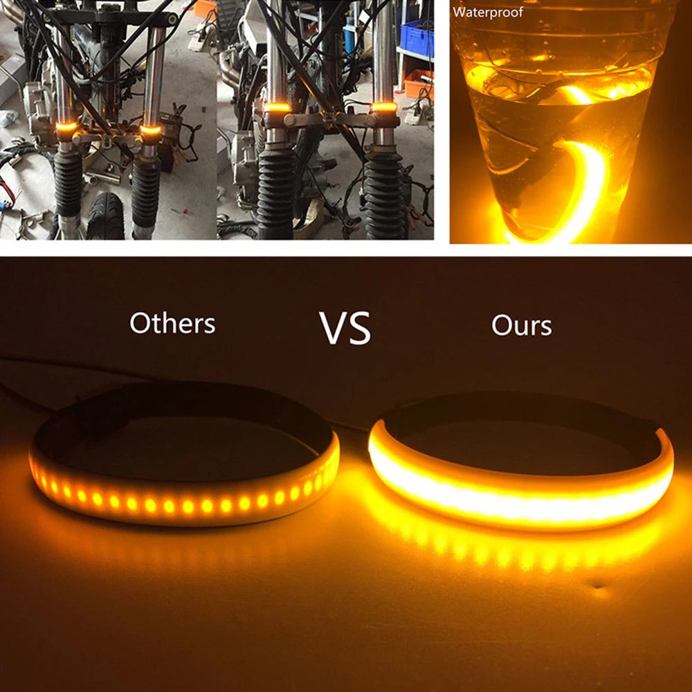 

2 Pcs Amber SMD LED Strip Motorcycle Car Auto Sticky Fork Turn Signal Indicator Light Blinking Motorcycle Accessories
