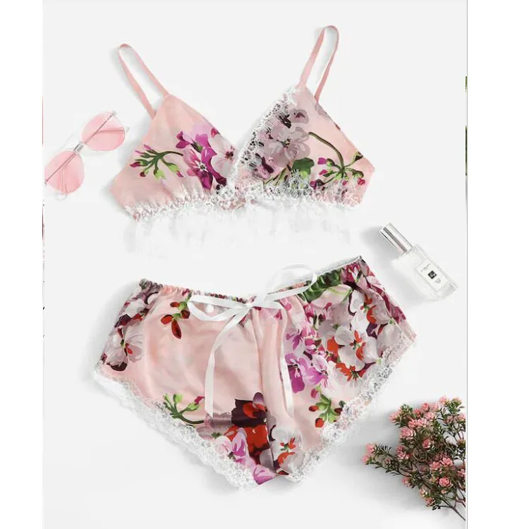 

Hot-selling Sexy Underwear Spot Printing Summer Sets for Women 2021 Silk Sleepwear Set Pajamas for Women Dropshipping