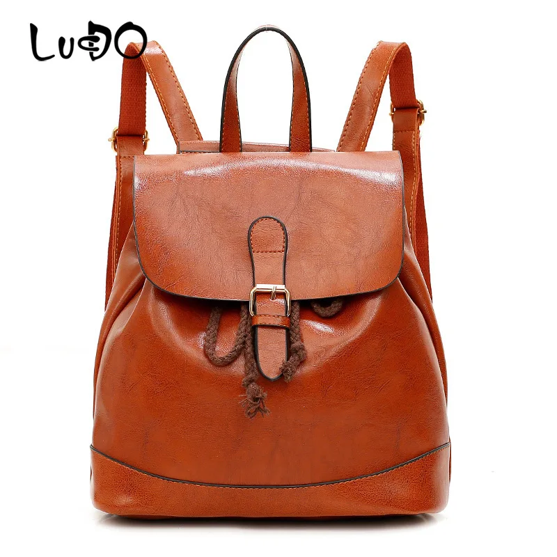 

LUCDO Fashion Vintage Women Backpacks High Quality Oil Wax Skin PU Leather School Backpacks for Teenage Girls 2020 Shoulder Bag