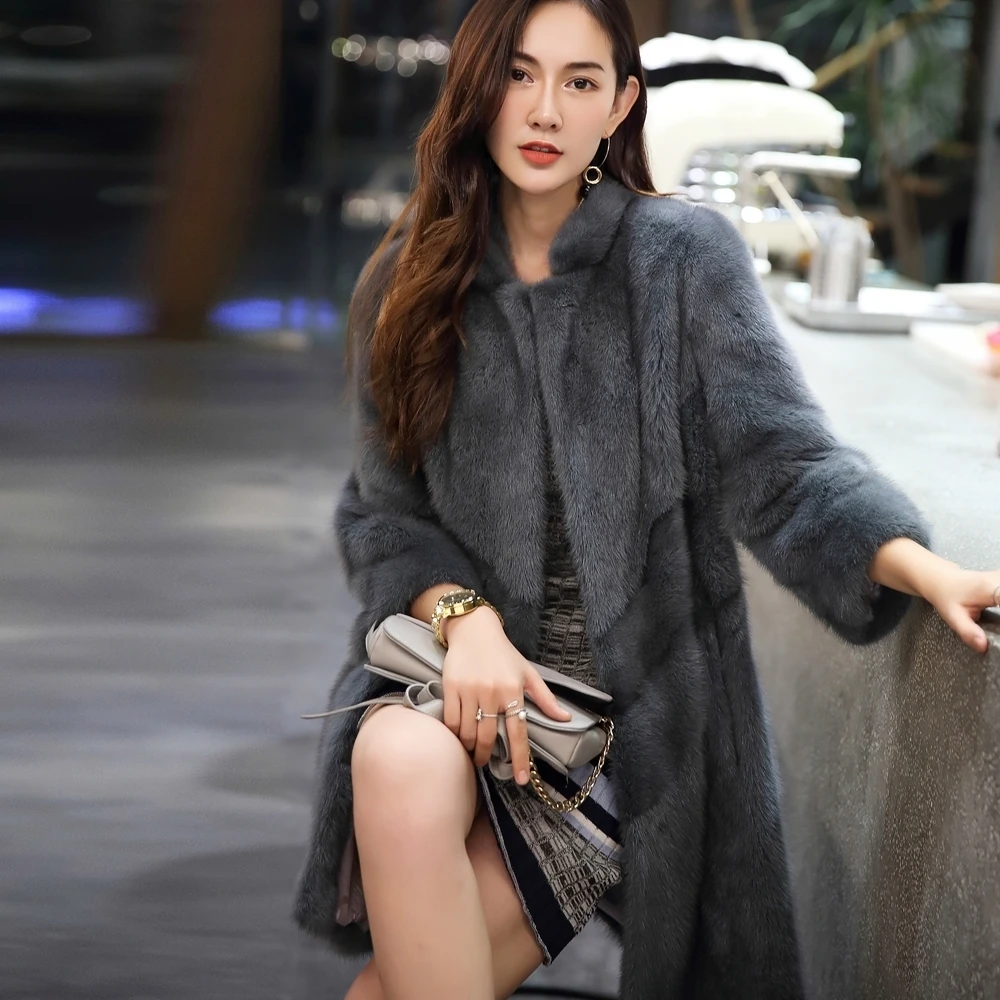 

Natural Mink Fur Coat Winter Warm Thick Long Double Faced Fur Jacket Casaca Para Mujer Invierno 2020 AR16D16015 MF376