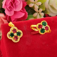 4 leaf colorful charm ringpendant chain women girl jewelry yellow gold filled exquisitive gift