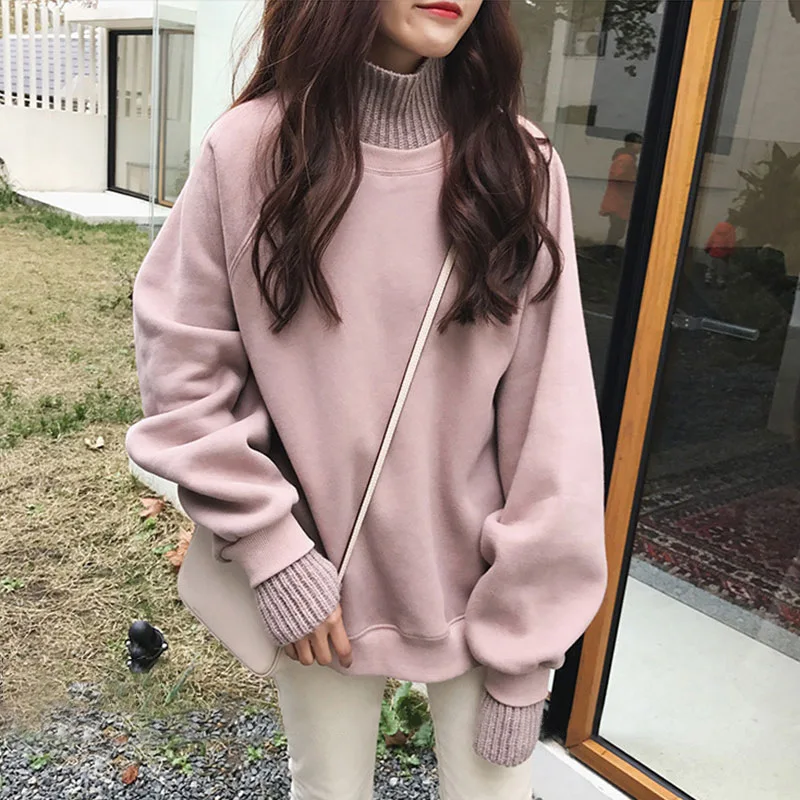 

Women's autumn 2020 cotton long sleeve sweater women's high neck loose solid color