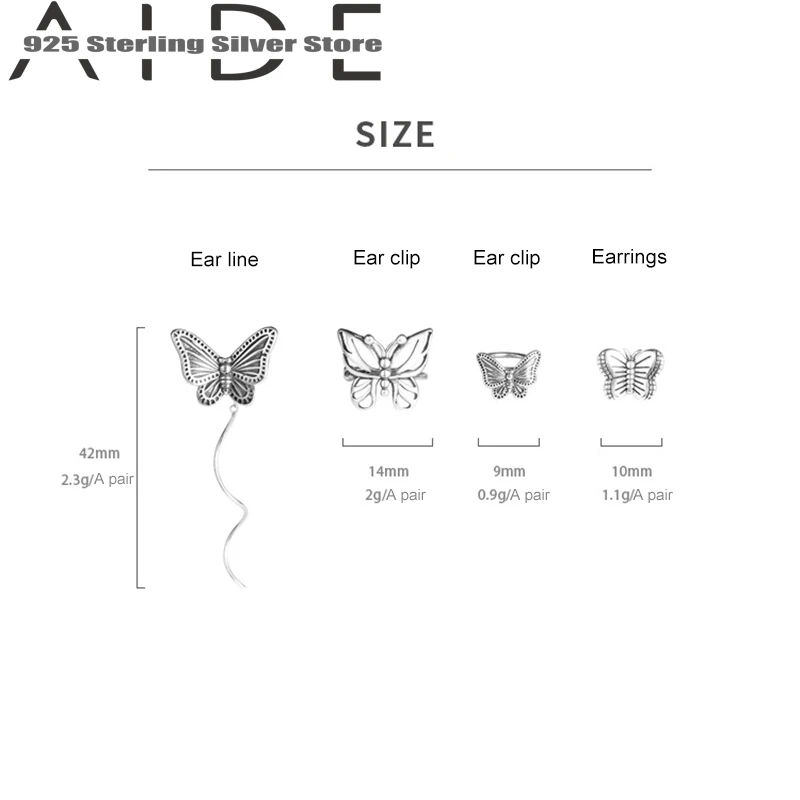 

Aide Fashion Retro Butterfly Ear Clip On Earrings for Women Thai Silver Color Earring Jewelry Gifts Wholesale New S-E1346