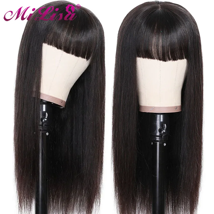 Прямые парики из человеческих волос с челкой предварительно выщипанные машинной