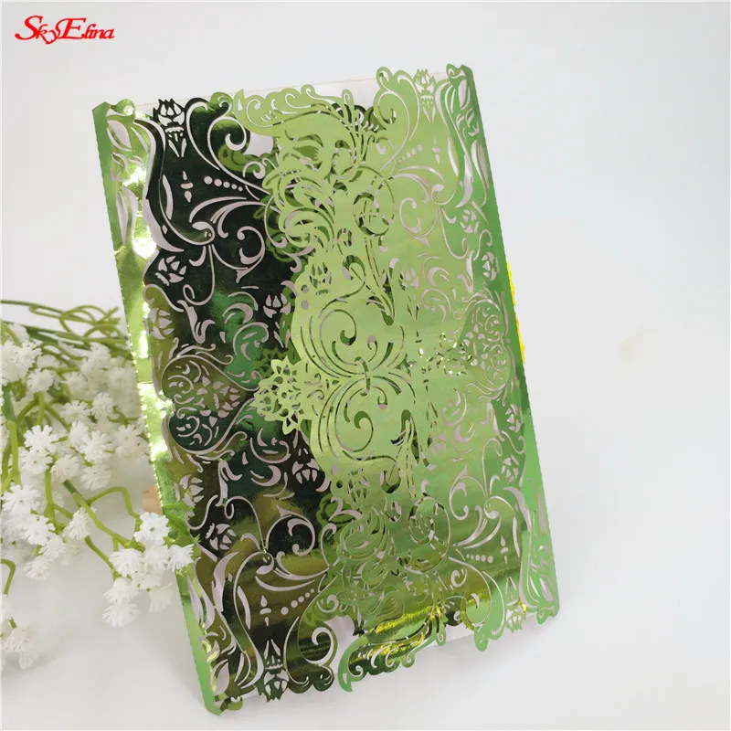 bright green 10/30 шт. белый лазерный разрез с роскошной флорой и свадебные Приглашения карты элегантное кружево пользу свадьбы печать конвертов Свадебная вечеринка украшения 6z - Цвет: bright green