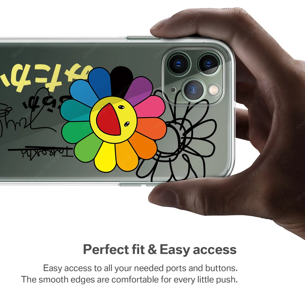 

For iPhone Xs Case 11 Pro Max 12 Mini X XR SE 2020 SE2 8 7 6s Plus Flower Sunflower Rainbow Smiley Transparent Clear Cover
