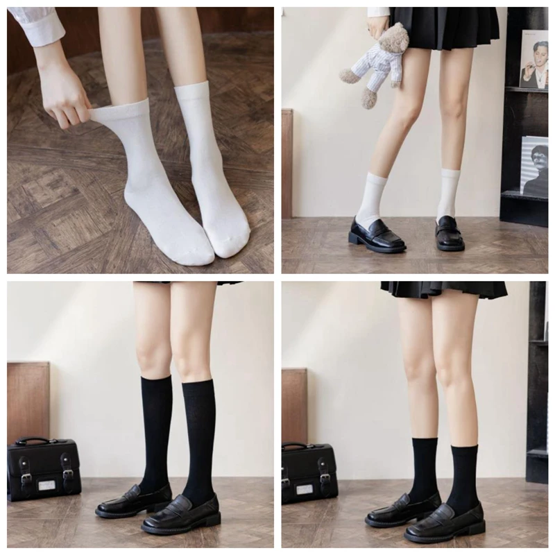 

1Pair Medium And High Tube Women's Cotton Socks Versatile Solid Color Uniform Socks Autumn And Winter Calf Socks Knee L/M/S
