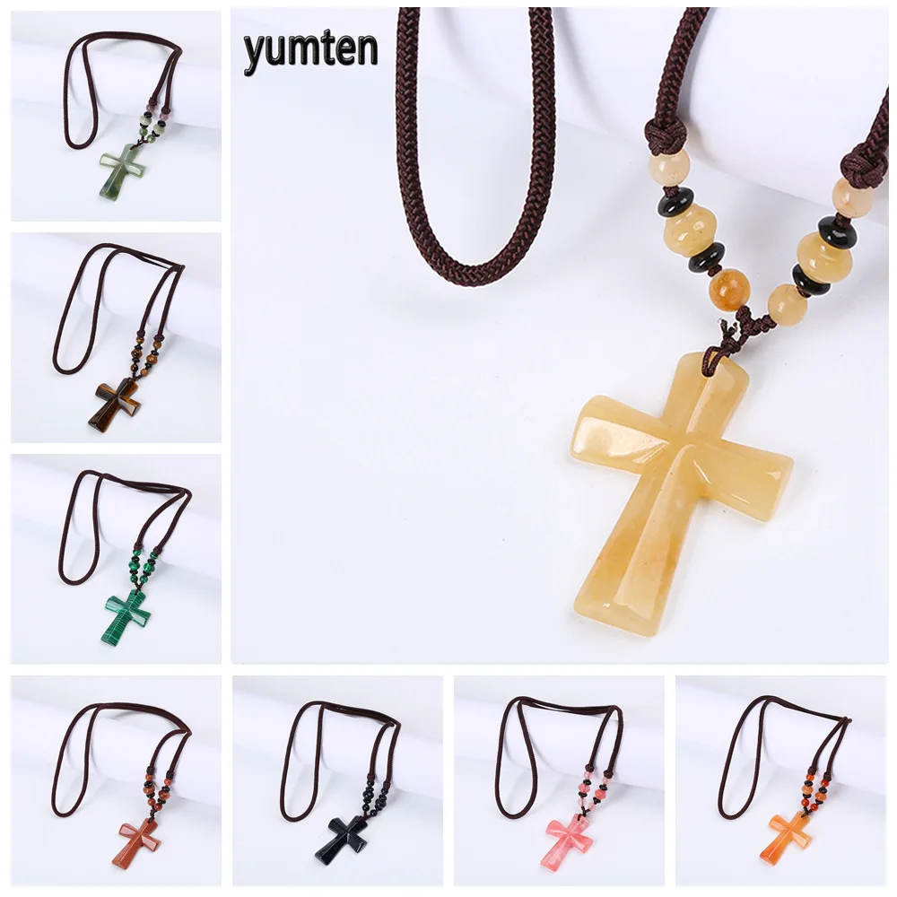Ketting Kruis Hanger Mode Lange Trui Ketting Religieuze Sieraden Natuursteen Accessoires Christelijke Gift Unisex Party Ketting Kruis Hanger Mode Lange Trui Ketting Religieuze Sieraden Natuursteen Accessoires Christelijke Gift Unisex Party