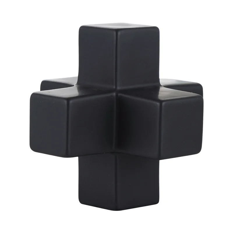 

Nordic Creative Square Ceramic Blocks Handcrafted Ornaments Modern Cross Model Black Gold Ceramic House Decorative Cross Statue