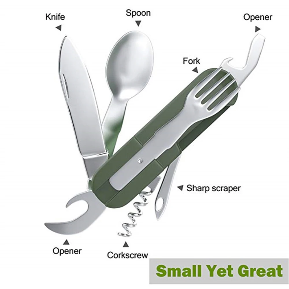 

3 in 1 Outdoor Picnic Stainless Steel Folding Foldable Tableware Dinnerware Knife Fork Spoon Set Cutlery Travel Dinnerware Kit