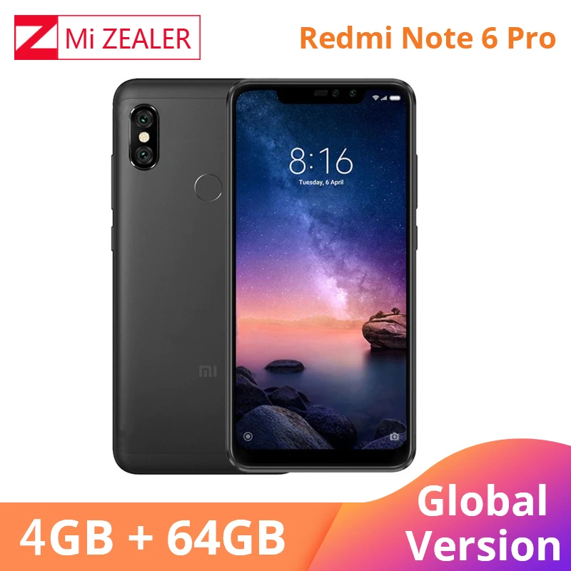 Глобальная версия Xiaomi Redmi Note 6 Pro 4 Гб 64 Snapdragon 636 Octa Core 4000 мАч 26 &quot19:9 полный экран 12 Мп