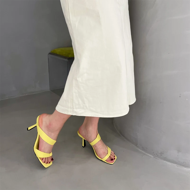 

Тонкие Шлепанцы из микрофибры с перекрестными ремешками и квадратным носком на шпильке, асимметричные однотонные повседневные шлепанцы дл...