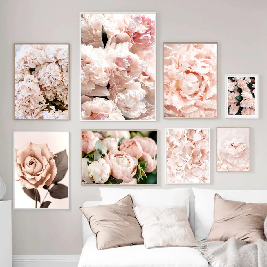 Настенная Картина на холсте роза пион гвоздика Гортензия цветы скандинавские