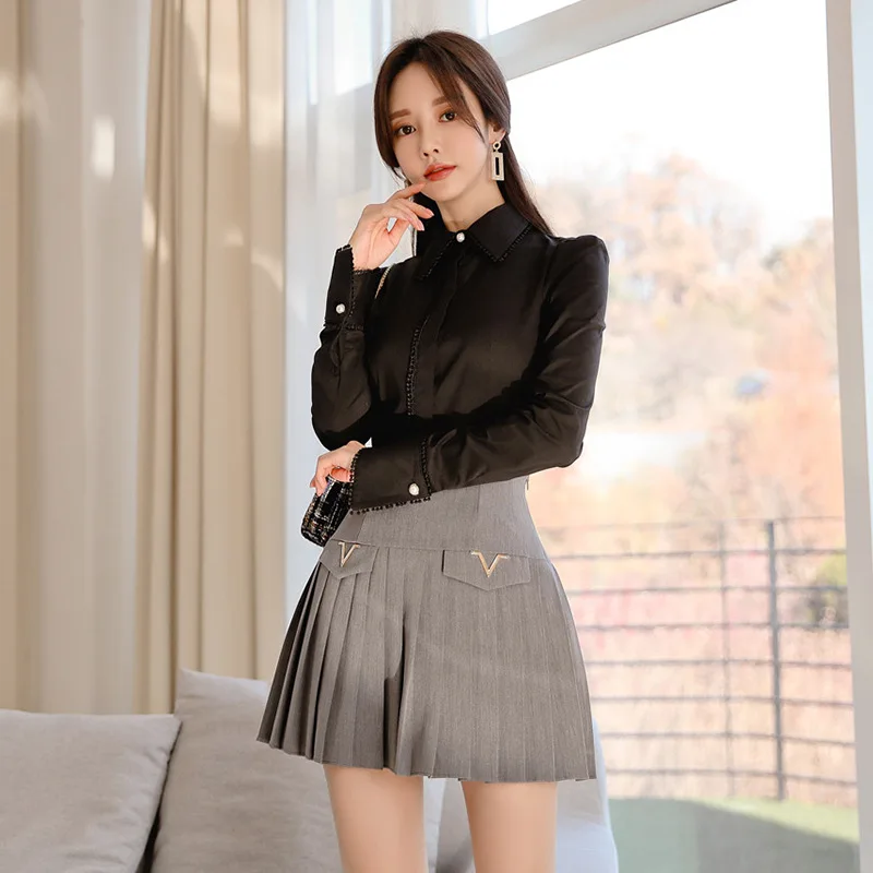 Женский офисный комплект из 2 предметов Элегантная черная офисная рубашка с