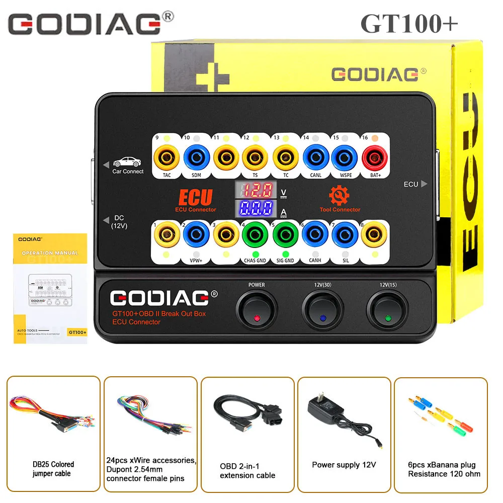GODIAG GT100 + Pro OBDII секционная коробка ECU скамья разъем с электронный ток Дисплей |