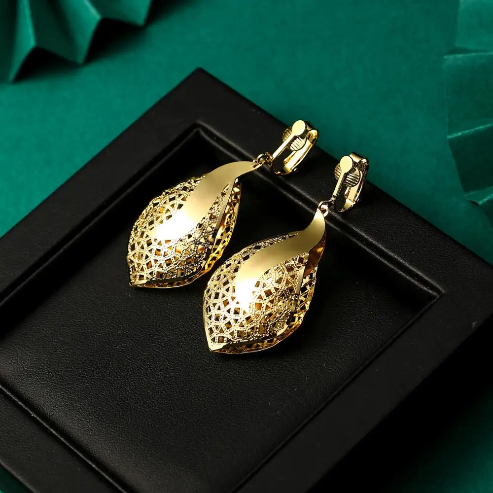 Женские Висячие серьги-клипсы сережки золотого оттенка аксессуары для вечеринок