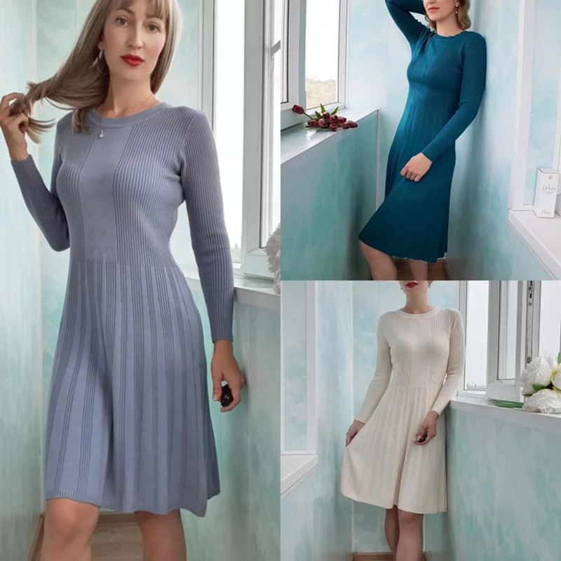 Платье свитер GIGOGOU женское слегка волнистое трикотажное|Женские платья| |