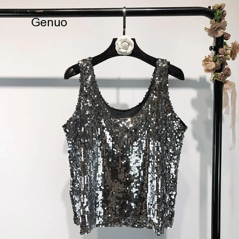 Майка женская с блестками серебристая черная розовая золотистая | Женская одежда
