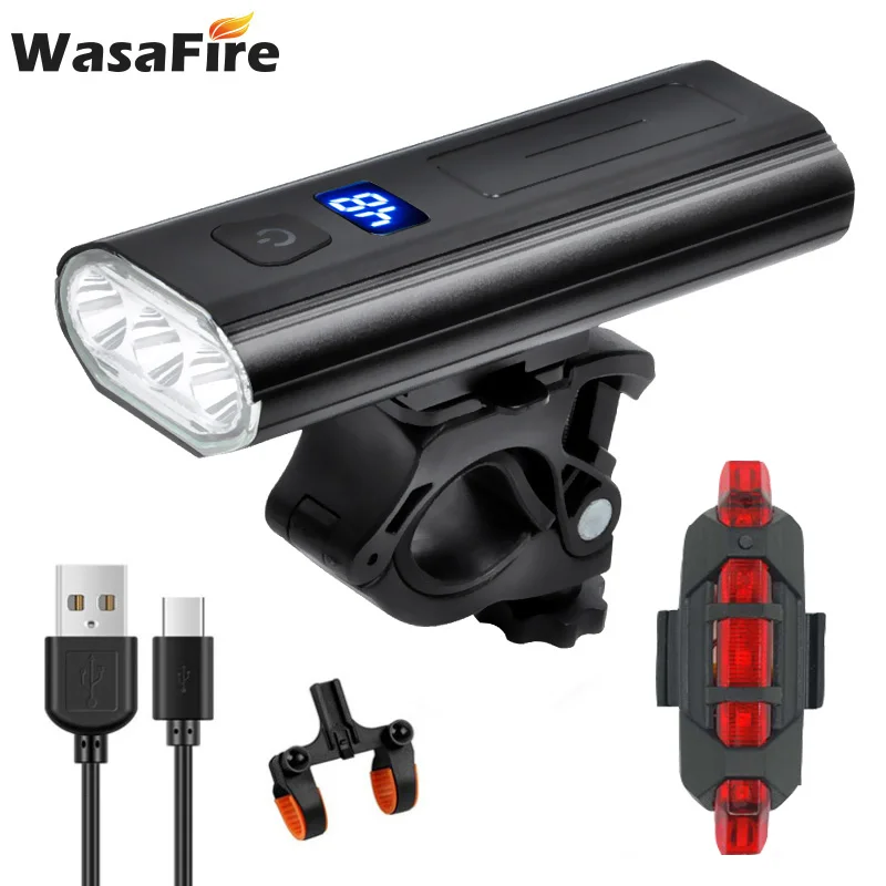 

3*T6 LED Bike Light Front Power Bank 5200mAh USB Rechargeable Cycling Flashlight 1200LM Bicycle Headlight Digital Display 6 Mode