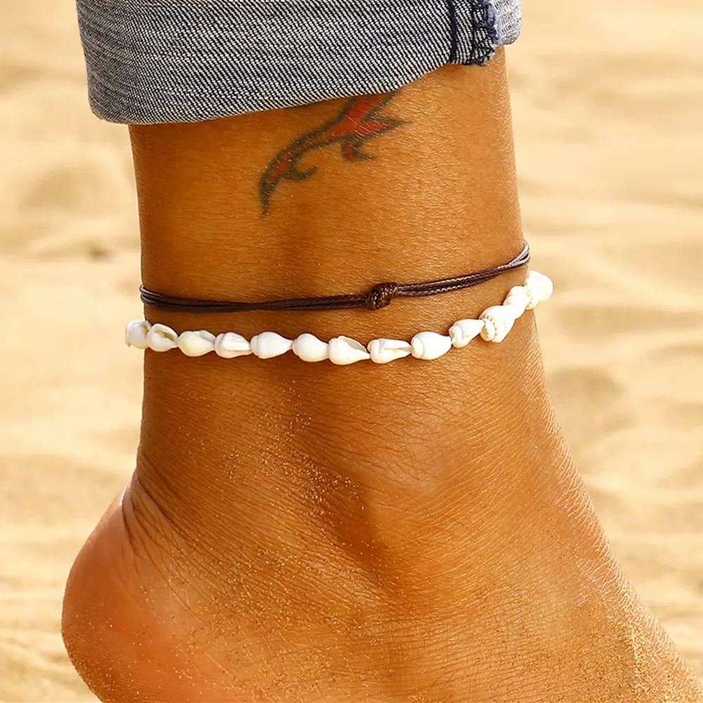 

Anklets for Women Shell Foot Jewelry Summer Beach Barefoot Anklet Bracelet on leg Female Leather Anklet Set Bohemian Leg Chain