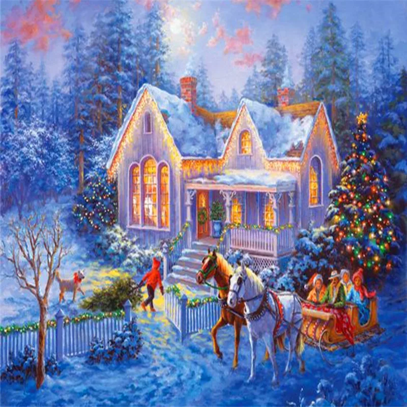 

Canvas Diamond Painting Fashion 5D Landscape Christmas Snow Scene Full Diamond Personality Xmas Gifts Handmade Adornment Picture
