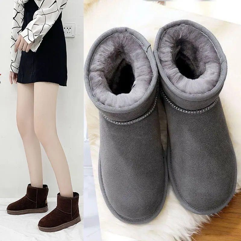 

Winter Snow Flat Boots Women thick-soled Round toe Short boots Warm foot pPus Velvet casual cotton boots female student boot
