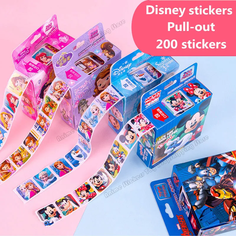 Pegatinas de dibujos animados de Disney, Elsa, Anna, Princesa Sof&iacute;a, Mickey, extra&iacute;bles, juguetes, 200 hojas en caja-0