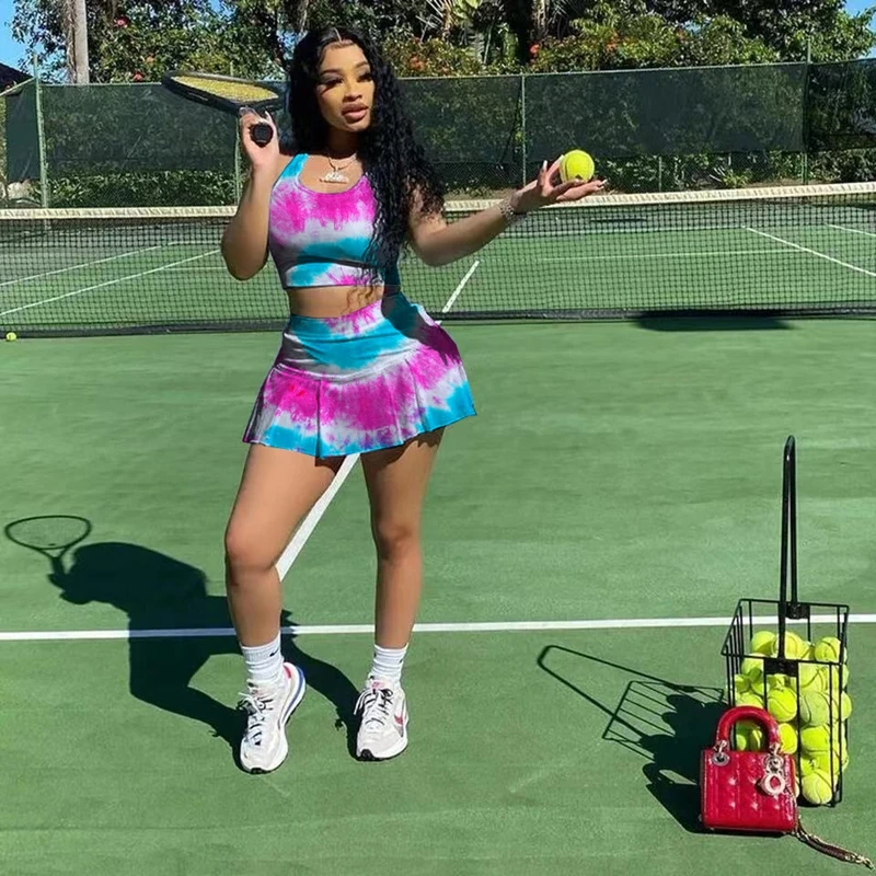 

Summer Clothing Two Piece Set Women Casual Sexy Tie-dye Nightclub Style Tank Top+skirt Shorts Sets Fitness Tracksuit Wholesale