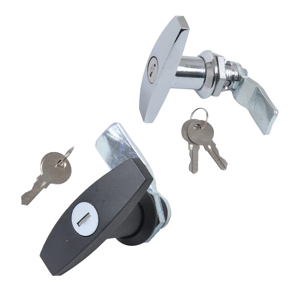 

2 Pack Keyed Garage Door Lock T -Handle Assembly for Trailer Caravan RV Toolbox - Chrome+ Black