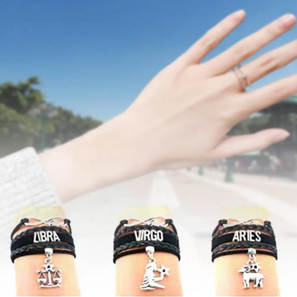 12 Созвездие кожаные браслеты унисекс Знак зодиака ручной работы Винтаж