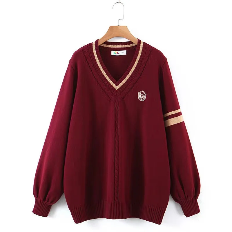 

2021 Japanese JK School Uniform New Lovely Red Knitted Sweater Vest College Style Soft Sister Jk Uniforms Pullover Sweater S-XXL