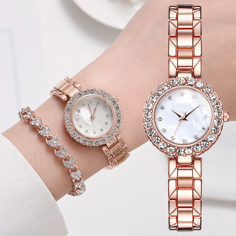 Часы наручные женские из розового золота элегантные брендовые Роскошные с