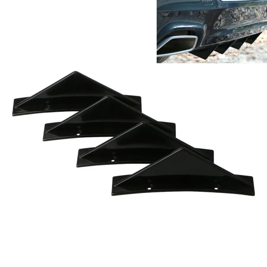 

4Pcs Black Curved Car Rear Bumper Addon Lip Diffuser Shark Fin Universal Spoiler