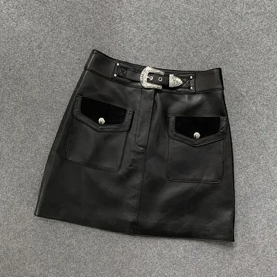 

MESHARE Women Autumn Genuine Real Sheep Leather Skirt E61