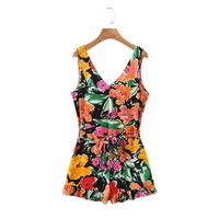 women beach style summer fashion floral print skinny playsuit 2020 chic lady cute cat print sleeveless short jumpsuits femme