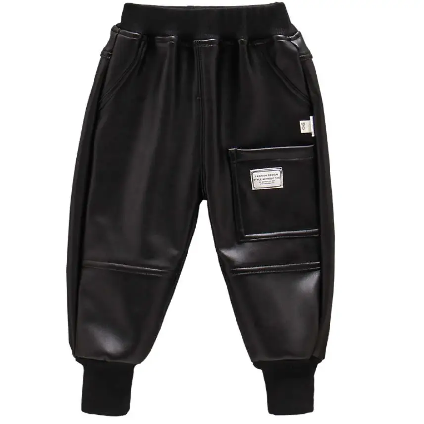 

Children Casual Leather Pants Girls Winter Thick Boys Warm Pants Kids Long Trousers Baby Girls PU Pants