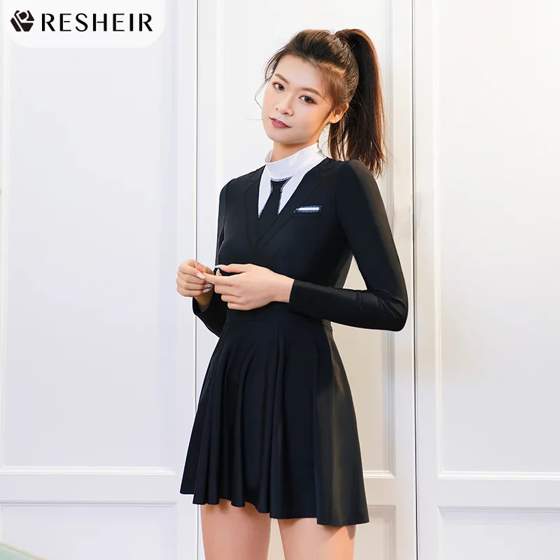 

Женский купальник с длинным рукавом и юбкой, однотонный